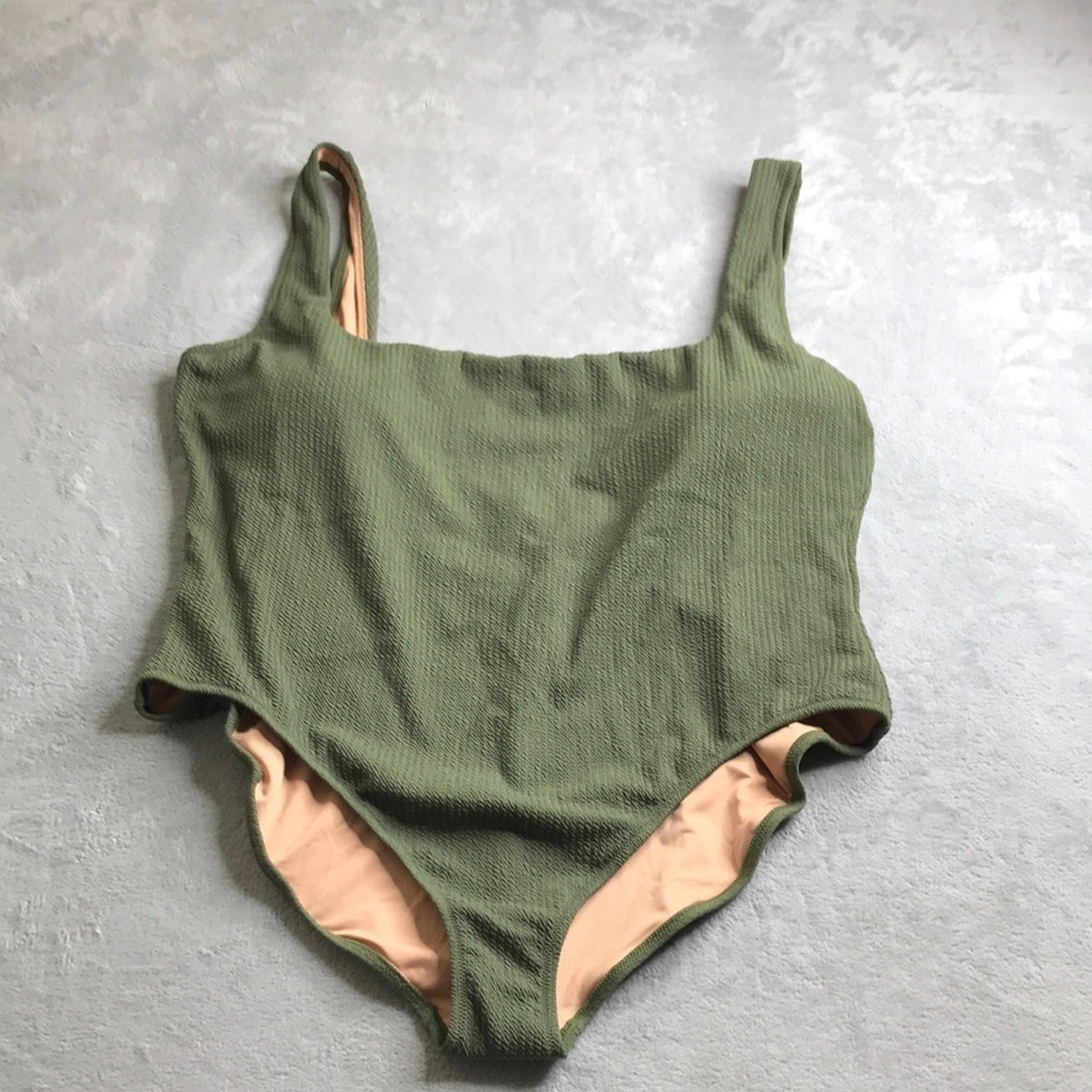 J.Crew Textured Squareneck One Piece Swimsuit Olive Green Size 24 New